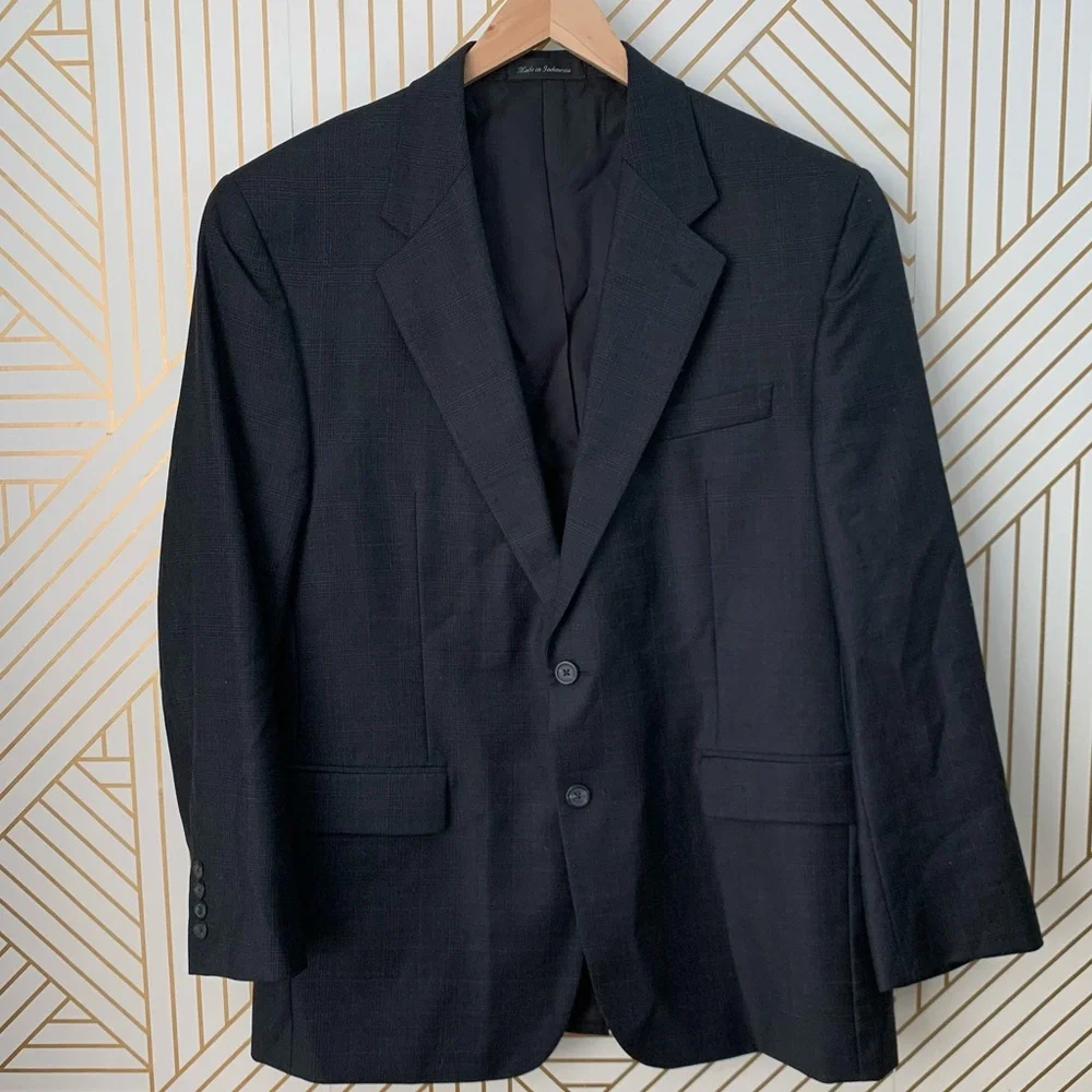 Izod 100% Wool Tweed Plaid blazer Sport Coat Jacket Classic Timeless gray 42R